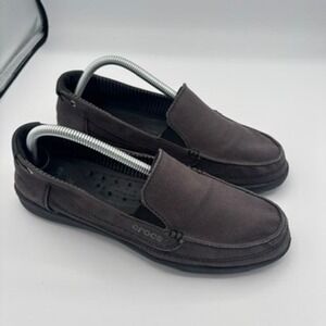 Crocs Walu Loafers Womens Sz 10 Gray Canvas Boat Shoes Slip On Comfort